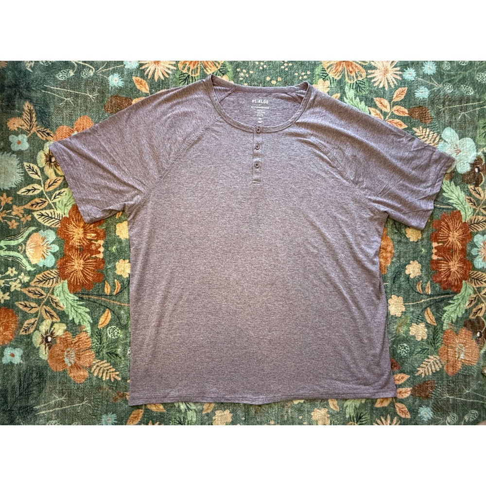 01.ALGO Mens Performance Henley Shirt XXL Purple Heather Quick Dry SPF 40 Raglan